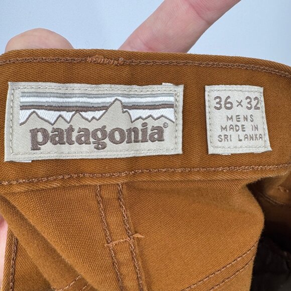 Patagonia men's size 36 were straight fit cut off raw hem worn in brown twill je - Picture 12 of 15